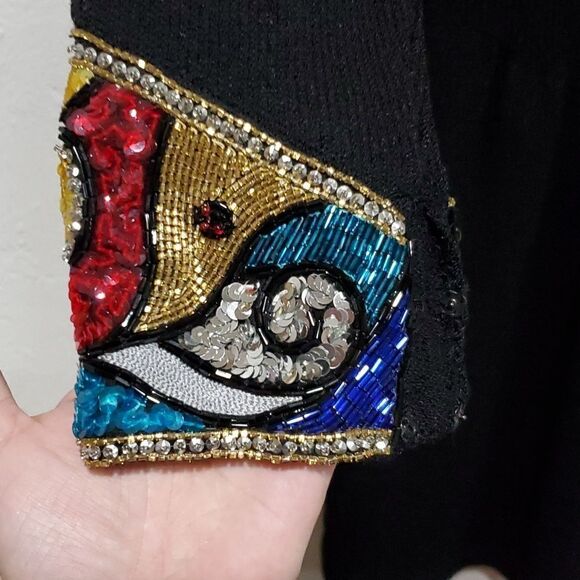 Vintage 1980s Pat Sandler For Wellmore Knit Dress with Sequins Beading Size M - Picture 5 of 16